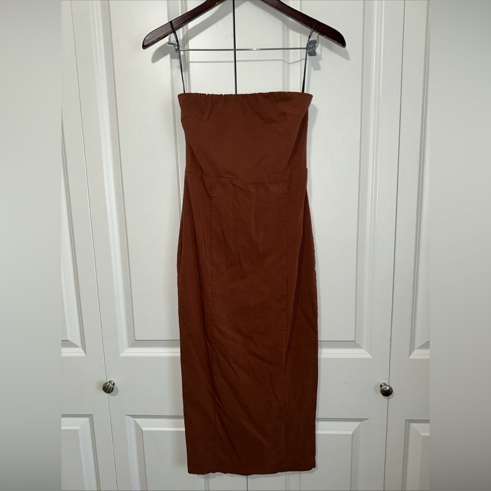 Forever 21 Lightweight Strapless Bodycon Midi Dress M Brown NWOT